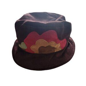 Liz Claiborne Burgundy Bucket Hat Floral Patchwork Design Satin Lining